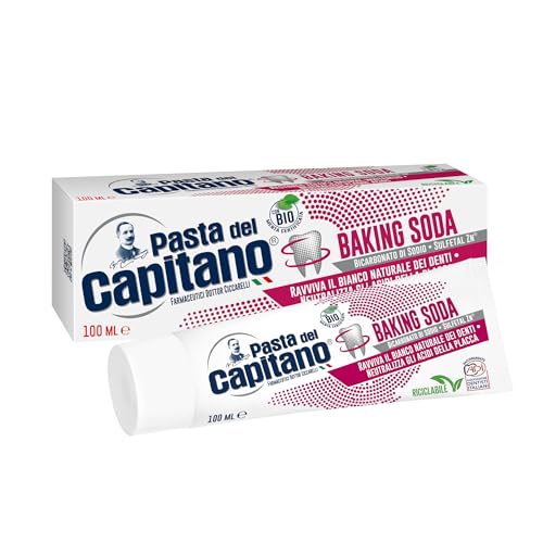 Pasta del Capitano, Dentífrico Baking Soda Bio, Revive el Blanco Natural de los Dientes y Neutraliza los Ácidos de la Placa Bacteriana, 100% Made in Italy, Tubo de 100 ml