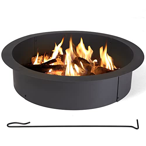 Suncreat Fire Pit Ring With Fire Poker, Heavy Duty Steel Fire Ring For Outside Firepit Insert For Grilling Camping In-Ground Campfire Pit, Liner Rim 36" Inner/42 Outer For Backyard Patio #TOP8