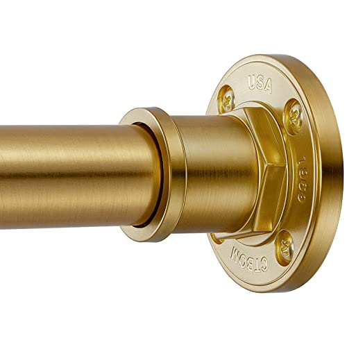 BRIOFOX Industrial Shower Curtain Rod - 2-in-1 Design Tension Curtain Rod - Never Rust Non-Slip 43 to 72 Inch Metal Steel Gold Window Curtain Rod