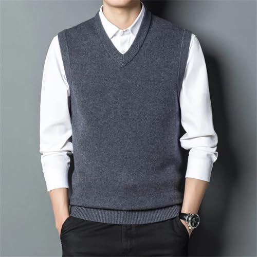 Men’S Casual V-Neck Knit Vest with Pockets Thick Sleeveless Formal Pullover4