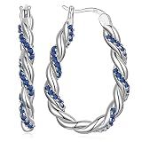 White Gold Plated Oval Hoop Earrings for Women 925 Sterling Silver Post Twist Hoop Earrings with Blu