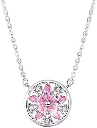 Preisvergleich Produktbild CKAWM Halskette Frisches Blumentemperament Silberschmuck Rosa Kristallblume Runde Schlüsselbeinkette Anhänger Halsketten