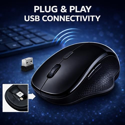 Image of Ant Globe 35 Wireless Mouse for Laptop & PC | 2.4GHz Cordless Optical Mouse with USB Receiver,1600 DPI Adjustable,6D Buttons & Ergonomic Design |Perfect for Office, Work from Home & Student Use -Black