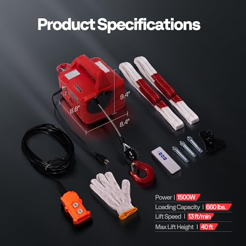 VIVOHOME 3-in-1 Electric Hoist Winch 660lbs, 110V Portable Power Winch Crane with Wire and Wireless Remote Control, 40ft Lifting Height for Towing, Overload Protection for Garage, Factory, Warehouse by VIVOHOME - Image 7