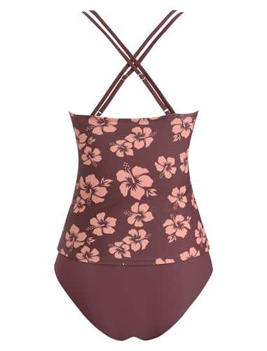 Image of ZAFUL Womens Tankini Swimsuits V Neck Push Up Swim Top Color Block Tummy Control High Waisted Bathing Suits Swim Bottom
