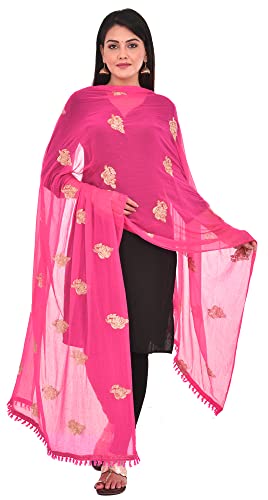 Image of YOUTHQUAKE Golden Patti Embroidered Work Chiffon Dupatta for Womens & Girls with Jaalar Lace