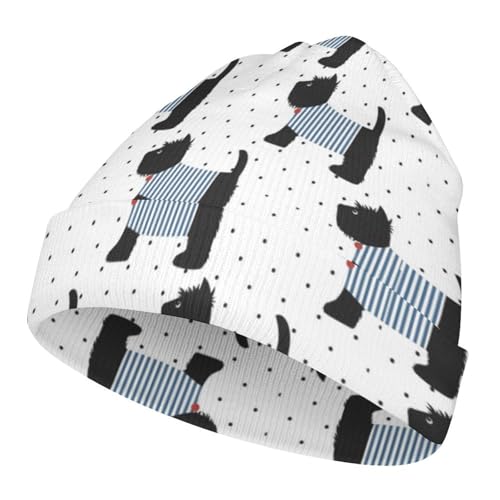 Cute Animal of Scottie Dog Pattern Kids Beanie Hat for for Girls Boys Children Cap Winter Knitted Chemo Cancer Headwear Accessories Gifts Decoration Black