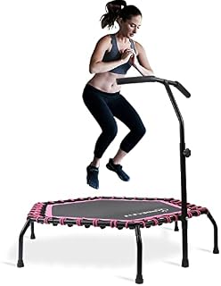 Jandecfit 44" Mini Fitness Trampoline Rebounder Indoor and Outdoor Family Fitness Trampoline for Adults Adjustable HandleSilent and Beautifully Designed Bungee Trampoline Trampoline Max Limit 150kg
