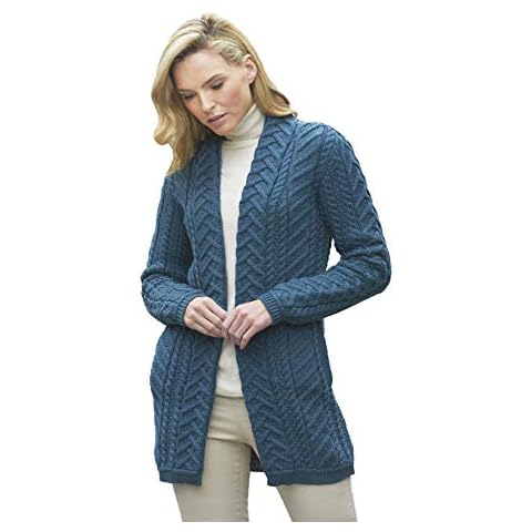 Aran Crafts Women's Teal Wool Cardigan Coat Cover