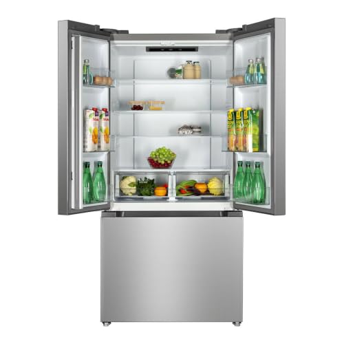 Image of Verona 33 inch Freestanding French Door Refrigerator with 16.5 cu. ft. Capacity, Automatic Ice Maker, Recessed Handle in Stainless Steel Look