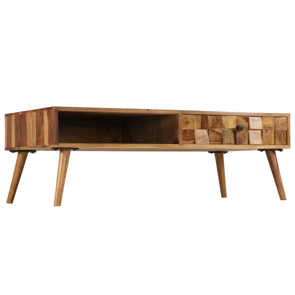Tavolino da salotto in legno massello di acacia, marrone miele, 110 x 50 x 37 cm | Elegante tavolino da salotto con cassetto e ripiano in vero legno per uno spazio aggiuntivo.