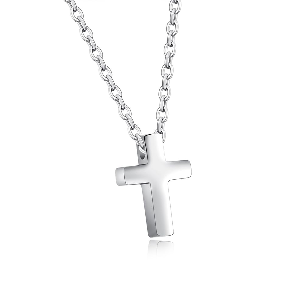 FPEAOB Cadena de cruz para mujer, pequeña cruz de plata para mujer, collar con colgante de cruz, cadena de acero inoxidable, con colgante de cruz, mini cadena de plata con caja de regalo para niños, niñas,