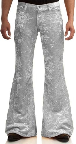Image of Men's Velvet Relaxed Vintage 60s 70s Bell Bottom Stretch Fit Classic Comfort Flared Flares Retro Leg Disco Pants