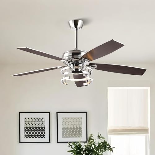 Image of Ceiling Fans with Lights and Remote - Modern Silver Ceiling Fan with 3CCT, 6 Speeds, Quiet, Dual-Sided Reversible Blades Indoor Outdoor Chandelier Fan for Bedroom Living Room