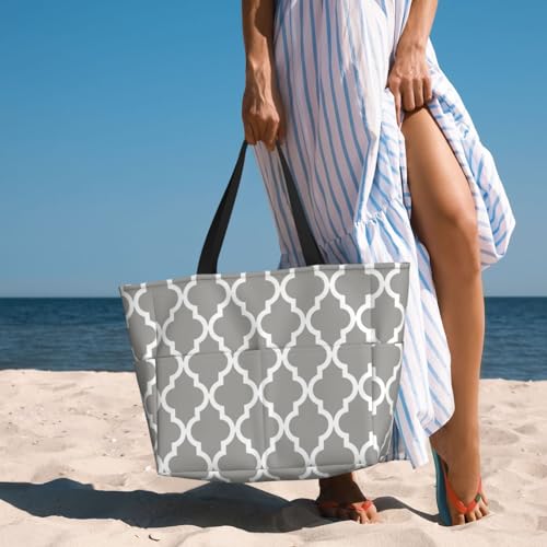 Grand sac de plage sac à bandoulière pour femme gris marocain grand sac fourre-tout avec poignées - 2