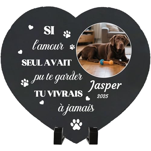 Umitive Pierre Tombale Personnalisée pour Animal de Compagnie - Plaque Commémorative Carrée avec Photo et Nom - Cadeau en Mémoire d'un Chien - Décoration pour Cimetière d'animaux (Style J)