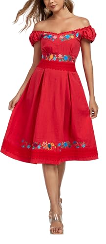Image of Women's Mexican Dress Embroidered Causal Lace Party Dress