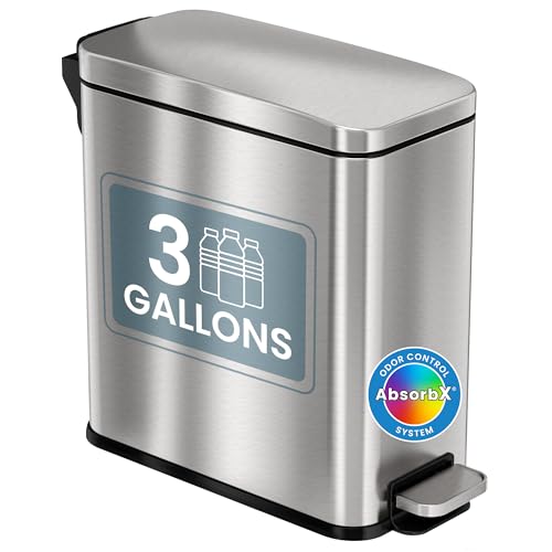 Product Image of the iTouchless SoftStep 3 Gallon Small Slim Bathroom Trash Can with AbsorbX Odor Filter & Removable Inner Bucket, Stainless Steel, Step Pedal Garbage Bin for Restroom, Bedroom, and Business Office Cubicle