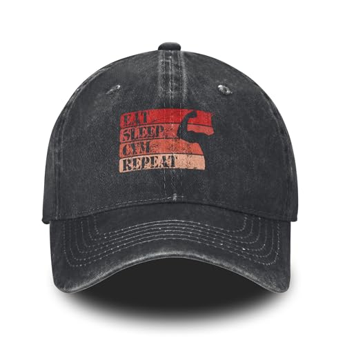 Fitness Gym Printed Baseball Cap Adjustable Vintage Washed Distressed Denim Trucker Hat for Women Men