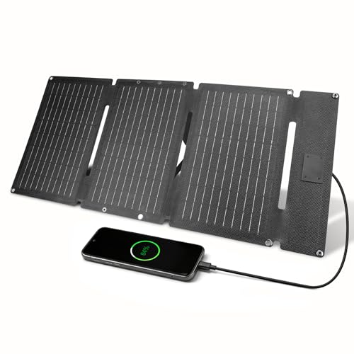 REACELL Chargeur Solaire 30W Portable avec Ports USB-C et USB-A, Panneau Solaire Pliable Étanche IP65, Compatible avec Smartphones, Batteries Externes et...