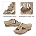 TEMOFON Womens Wedge Sandals Leather: Casual Dressy Women Khaki Summer Platform Wedge Sandals Slip on Low Heels Comfortable Walking Size 9