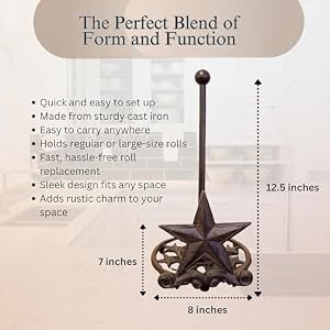 BestGiftEver Metal Star Country Rustic Paper Towel Holder - Freestanding Kitchen Countertop Decor for Farmhouse, and Western Styles - Made of Rustic Brown Cast Iron, for Countertop Cabin Theme BestGiftEver Metal Star Country Rustic Paper Towel Holder Freestanding Kitchen Countertop Decor for Farmhouse and Western Styles Made of Rustic Brown Cast Iron for Countertop Cabin Theme