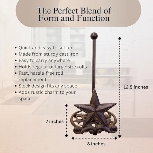 BestGiftEver-Metal-Star-Country-Rustic-Paper-Towel-Holder-Freestanding-Kitchen-Countertop-Decor-for-Farmhouse-and-Western-Styles-Made-of-Rustic-Brown-Cast-Iron-for-Countertop-Cabin-Theme BestGiftEver Metal Star Country Rustic Paper Towel Holder Freestanding Kitchen Countertop Decor for Farmhouse and Western Styles Made of Rustic Brown Cast Iron for Countertop Cabin Theme