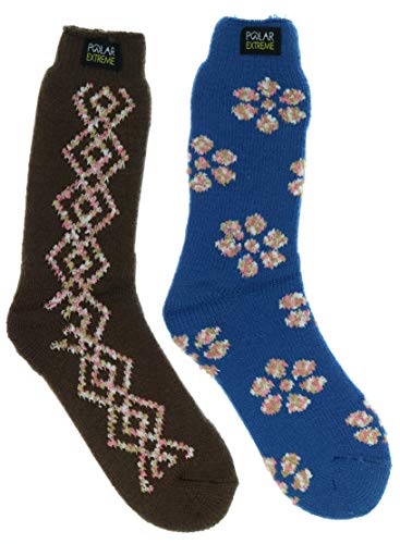 Polar Extreme Women's Fairisle Thermal Insulated Socks (2Pr) (Bue & Brown)