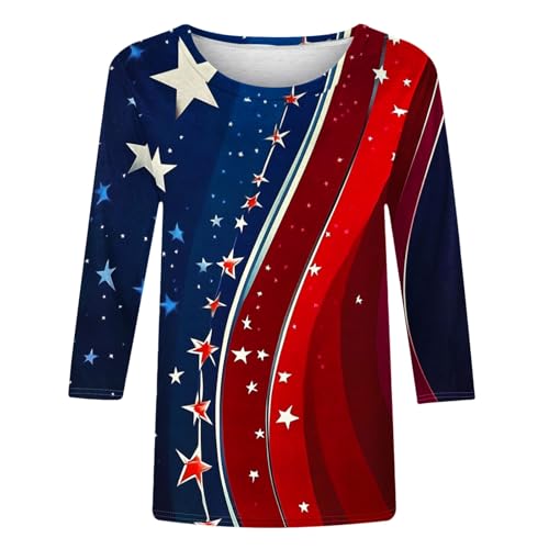 Image of Fourth of July Shirts for Women 3 /4 Sleeve Summer Tops American Flag Print T Shirt Patriotic 4th of July Shirts 2025