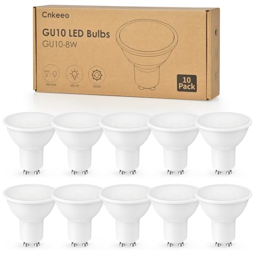 Cnkeeo Lampadine LED GU10, 10 Pezzi 8W Lampadina GU10, Equivalente 80W Lampada Alogena, Bianco Freddo 6000K 880LM, Non Dimmerabile, GU10 LED Risparmio Energetico e Protezione Occhi