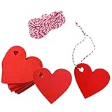 100 Pcs Red Gift Tags Valentine Heart Shaped Paper Tags Blank Heart Hanging Labels Valentine's Gift Wrapping Tags with 300 Feet String for Valentine's Party DIY Wrapping Supplies (Red)