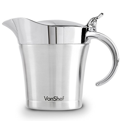 VonShef Double Wall Insulated Gravy Boat and Sauce Jug with Hinged Lid, Stainless Steel, 17 Oz 500ml Capacity