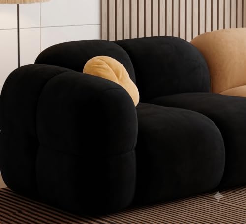 Image of CRAFTCITY Pumpkin Style Wooden Sofa | Contemporary Wool Sofa with Swen Pillow Back for Living Room (Black & Brown, 3 Seater)