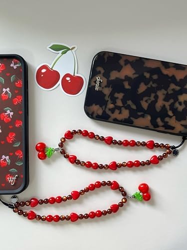 Drawwind Phone Charm Beaded Wristlet Strap Universal Cell Phone Lanyard Cute Bracelet Wrist Strap Beaded Chain String Handmade Accessories for Case Camera Bags (Sweet Cherries) - 5