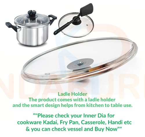 Image of Kandaruria Glass Lid, Toughened Glass with Steam Vent, Stainless Steel Rim, Compatible fit with Kadai, Biryani Pot, Fry Pan, all G Type cookware (25.5cm)