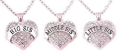 Image of Crystal Heart Necklaces Set Mom Big Sis Middle Lil Sister