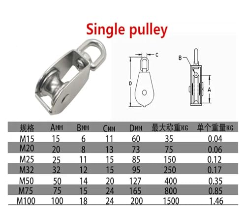 1 PCS Stainless Steel Pulley M15/M20 M25 M32 Single Wheel Swivel Lifting Rope Pulley Set Lifting Wheel Tools(M32)