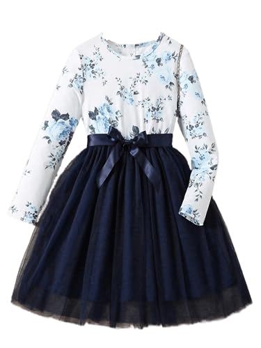 Image of TAGAS Toddler Girls Flower Print Long Sleeve Dress || Flower Pattern Dress for Kids || Fit & Flare Dress || Long Sleeve Dress for Kids || Casual Dress (KD-96)