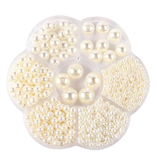 1153 piezas perla nacarada Beige, 3 a 12 mm perlas simuladas con agujeros, perlas redondas, bricolaje cuentas acrílicas para joyas, collares, pulseras, accesorios de traje, boda, fiesta, Navidad,