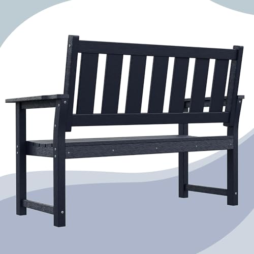 Image of 50 inch Poly Lumber HDPE Outdoor Bench 2-Person Patio Seating, Navy Blue