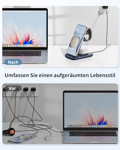 JoyGeek 3 in 1 Induktive Ladestation für Samsung, Wireless Charger für Samsung S24/S23/S22/S21/Z Flip/Fold, Induktionsladegerät für Galaxy Watch 6/5/4, Kabelloses Ladegerät für Galaxy Buds-Schwarz – Bild 3