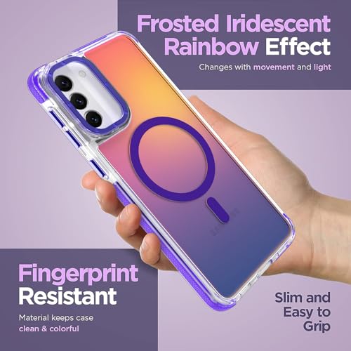 Image of Magnetic Case for Samsung Galaxy S22 Plus [Compatible with Magsafe] [Cute Fashion Fluorescent Design] [1 Screen Protector] Slim Translucent Matte Case for Galaxy S22 Plus 6.6 inch, Purple