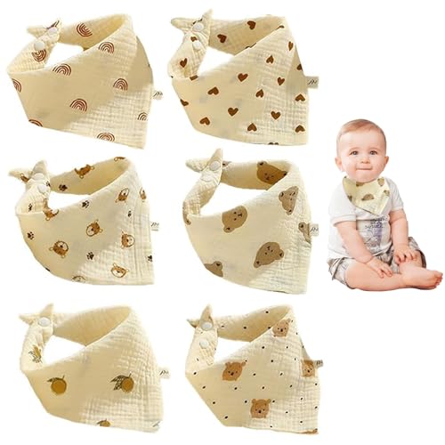 6 Stück Lätzchen Baby Muslin, Baby Dreieckstuch lätzchen, Cartoon-Muster...
