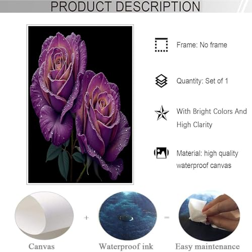 Lienzos decorativos de pared de 60x90cm con diseño de rosas realistas para dormitorios 6