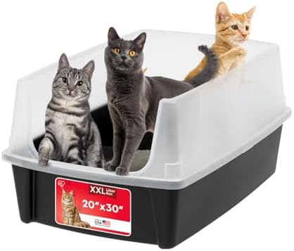 IRIS USA Cat Litter Box XX-Large Open Top with High Sided Walls T...