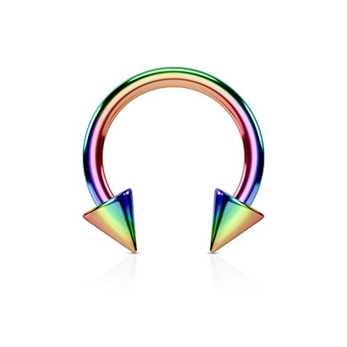Pierced Owl 16GA Titanium Plated 316L Surgical Steel Spike Cone Ends Horseshoe Circular Barbell (Rainbow) Pierced Owl 16GA Titanium Plated 316L Surgical Steel Spike Cone Ends Horseshoe Circular Barbell (Rainbow)