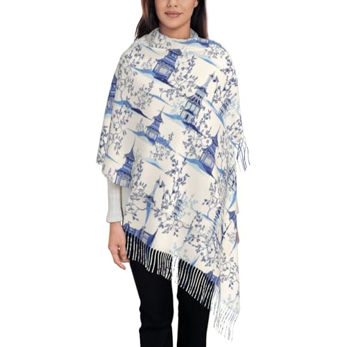 Pagodas Chinoiserie Women'S Scarf Winter Warm Long Tassel Scarf Pashmina Shawl Wraps Scarf 28x78 Inch2