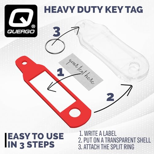 QUERGO 10-Pack Heavy Duty Key Tags with Labels & Split Rings for Keys, Key Rings with Tags, Key Fobs with Labels - Assorted Colour Keyring, Key Holder Set for Luggage, Pets, Office - Image 3