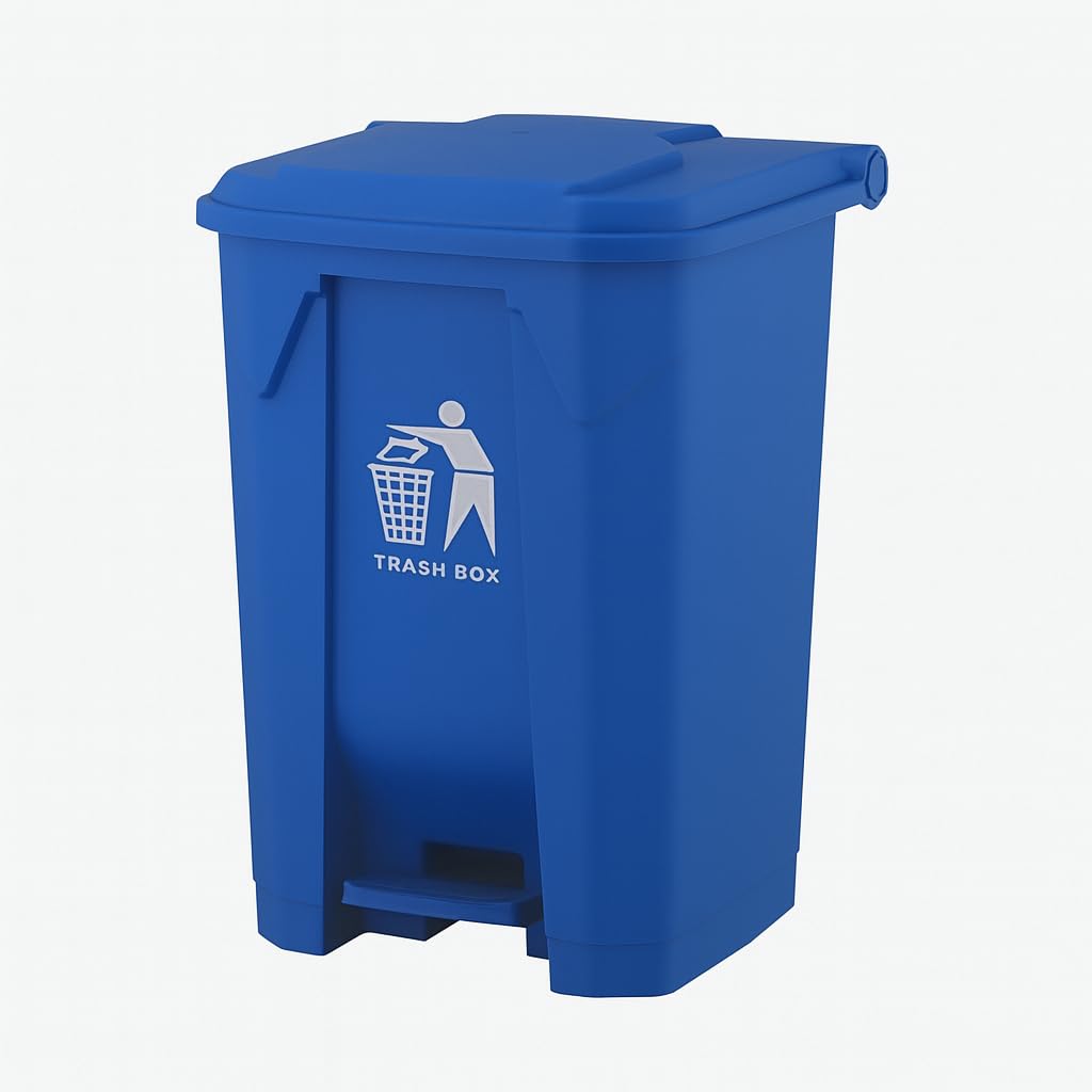 30/50/80L Pedal Bin โ Large Recycling & Rubbish Dustbin for Kitchen, Home & Office โ Durable Plastic Waste Trash Bin with Foot Pedal & Lid (Blue, 30L)