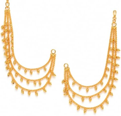 ZENEME Gold-Plated White Pearl Drop Ear Chain Earrings for Women & Girls | Traditional Long Ear Chain with Pearl Tassel Detailing | Alloy Ethnic Jewellery